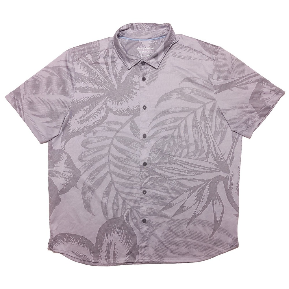 TOMMY‎ BAHAMA Island Zone Short Sleeve Button Shirt Gray Floral XXL 2XL